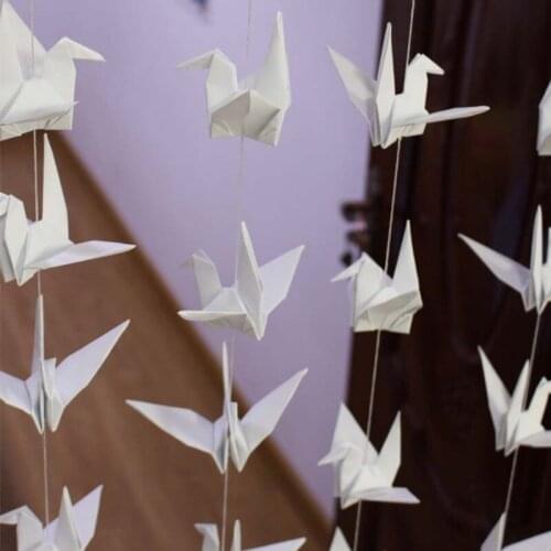 1000pcs White Paper Origami Cranes On String- Party Backdrop- Origami Cranes Wedding Backdrop stage decoration fast EMS delivery
