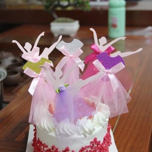 4pcs/set ballet girl skirt cake inserts children birthday cake decoration card holiday party pastry candy decoration sign