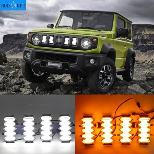 4PCS LED Front Grille Upgrade Lamps Daytime Running Light For Suzuki Jimny 2019 2020 2021 DRL Yellow turn signal