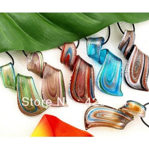6PCS/Lot Mix Twisted Lampwork Glass Murano Pendants Necklace CHIC