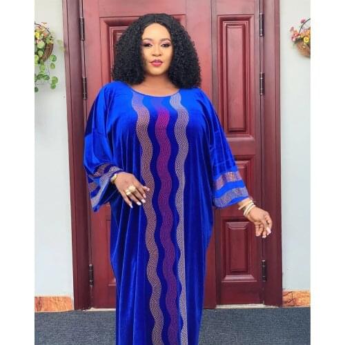 African Fashion Quality Womens Dress Gold Velvet Fabric Heavy Industry Color Hot Drilling Plus Size Long Skirt African Clothing