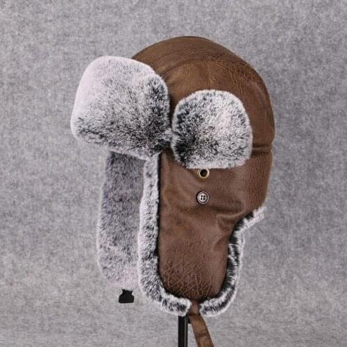B-8500 Mens Warm Russian Ushanka Hat Adult Ski Cap Adult Bomber Hat Ear Protection Cotton Cap Outdoor Ski Hat