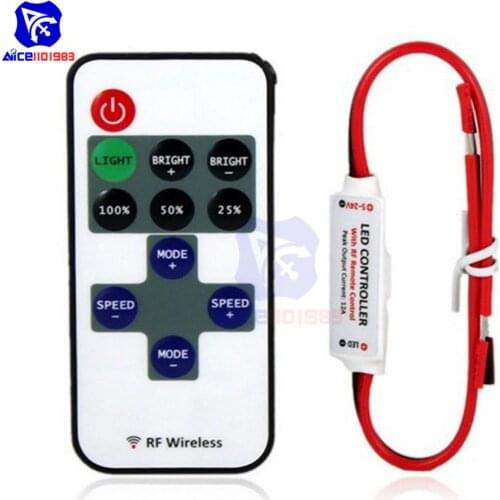 Diymore 12V RF Wireless Remote Control LED Strip Dimmer 10-Level Bright Speed LED Switch Module