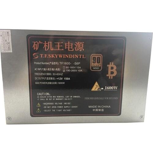 T.F.SKYWINDINTL 1600W Mining power supply Rig PC Power Supply S9 S7 A8 A7 A6 A3 E9 T9 V9 D3 L3+ Antminer S9 Apw3 6 pin Bitcoin