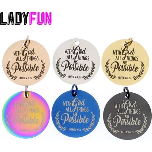 God Charm Stainless Steel Words Charms With God All Things Are Possible Pendant Charms High Polish Mirror Surface Pendant 10pcs