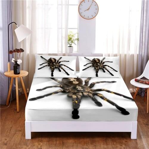 Spider Digital Printed 3pc Polyester Fitted Sheet Mattress Cover Four Corners with Elastic Band Bed Sheet Pillowcases