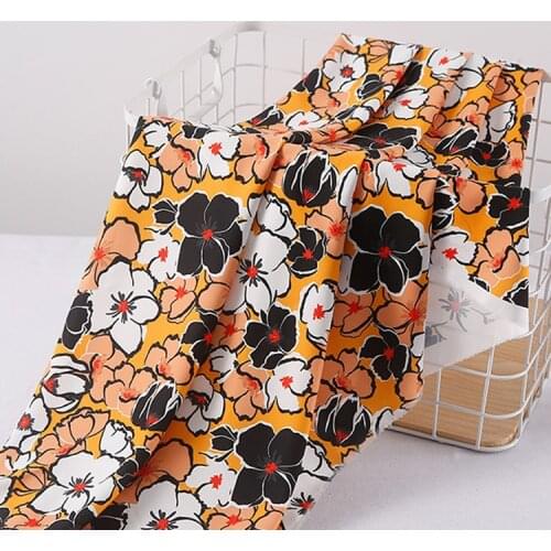 Digital Printing Orange Big Flower Plain Satin Chiffon Fabric Fashion Art Dress Shirt Handmade DIY Fabric