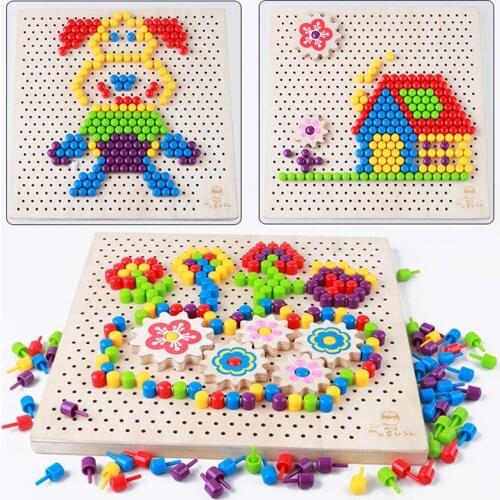 Wooden Colorful 3D Mushroom Nail Kit Puzzle Kids Math Toys Creative Assembling Inserting Games Intellectual Education Wood Toy