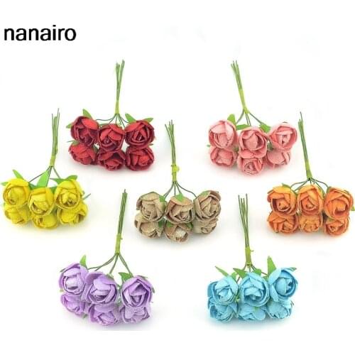 Cheap 6pcs Artificial Silk Simulation Rose Bouquet Wedding Decoration Home Christmas Party Supplies DIY Handicraft Accessories