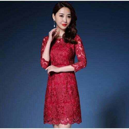 2021 summer fashion mesh embroidery Four Seasons flower middle aged and old womens autumn and winter Plush elegant slim dress