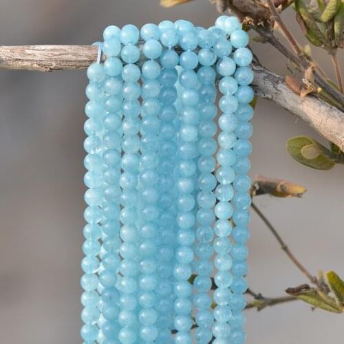 Joanlyn Enhanced Natural Aquamarine Beads 6mm 8mm 10mm 12mm 14mm 16mm Smooth Polished Round 15 Inch Strand AQ19
