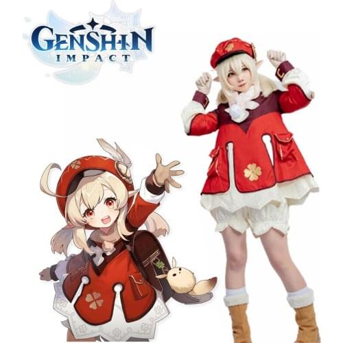 Genshin Impact Cosplay Costume Klee Cosplay Costume Women Red Costume Cute Girl Halloween Dress Pants Glove Hat Full Set