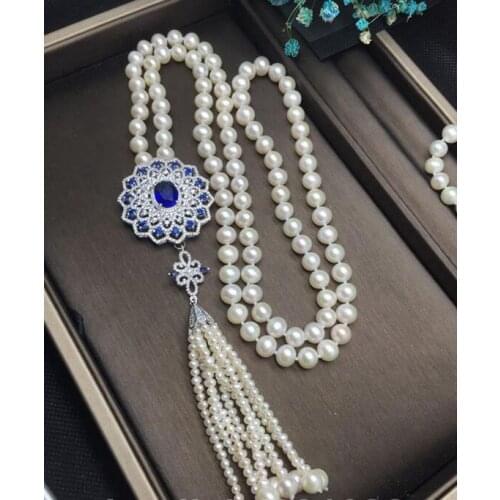 Beautiful New stunning 9-10mm pearl long necklace 36"with pendant tassel pearl