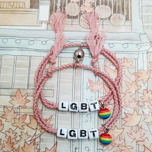 LGBT Gay Bracelet Magnet Attract Rainbow Hand Rope Letters Couple Same-sex Bracelet
