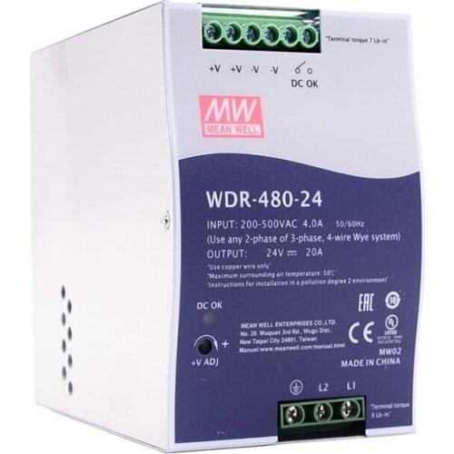 Mean Well WDR-480 series 180-550VAC Input voltage meanwell DC 24V 48V 480W Single Output Industrial DIN RAIL Power Supply