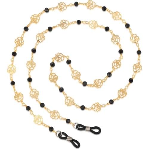 Metal Rose Flower Faceted Glass Beads Eyeglass Cord Holder Necklace Strap Women Sunglasses Retainer Chain