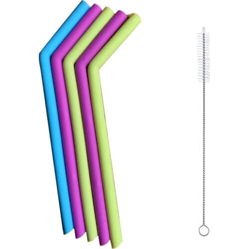 Reusable Silicone Straws FDA Drinking Straws Colorful Color Drinking Straws With Cleaning Brushes Bundle 6 Pack Food Grade