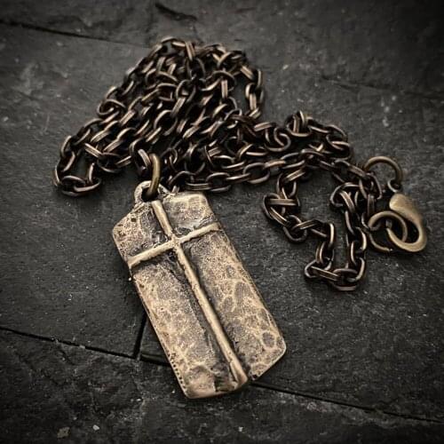 Hot sale new cross brass necklace mens bronze pendant necklace Christian religious tag chain necklace Christmas gift