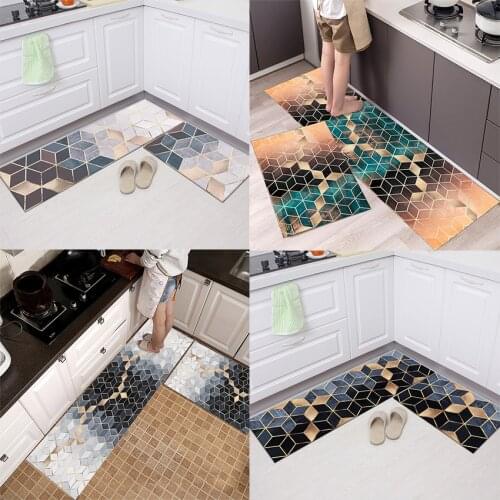 Geometry Waterproof Oilproof Kitchen Mat Antislip Bath Mat Soft Bedroom Floor Mat Living Room Carpet Doormat Kitchen Rug