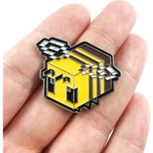 Bee Enamel Pin Car Brooch Backpack Clothes Lapel Funny Animal Cute Pixel Women Girls Clothes Bags Decor