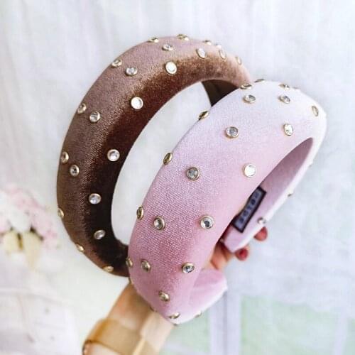 Vintage Velvet Padded Sponge Hairband With Rhinestone Headband Hair Accessories Hair Jewelry