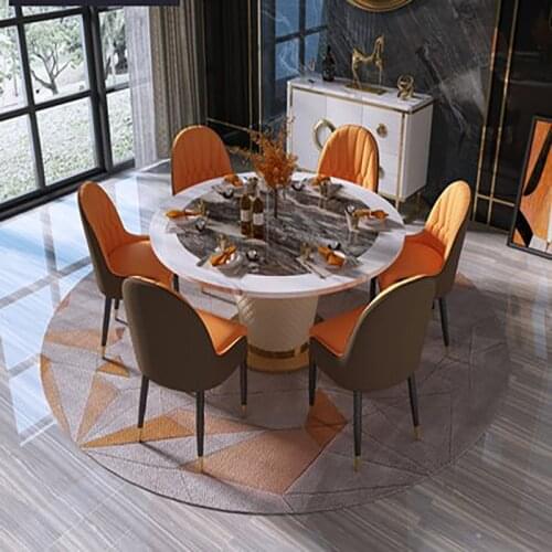 Light luxury marble dining table round table home small apartment Hong Kong style round dining table villa post-modern dining
