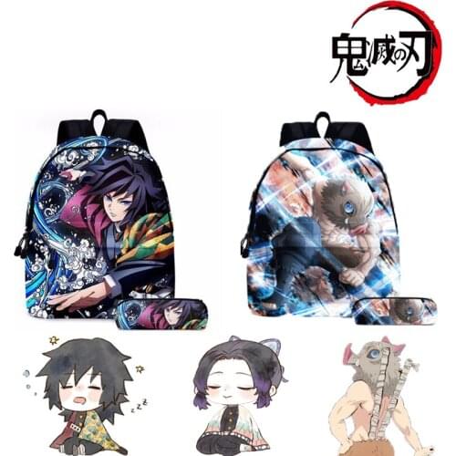 3D Demon Slayer Backpack Cosplay Anime Character Kimetsu No Yaiba Canvas Bag Outdoor Travel Backpack Student Cartoon Schoolbag