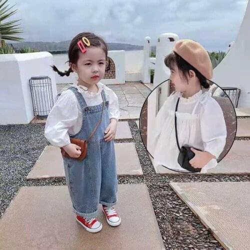 Spring summer Denim baby girl overalls for girls jeans jumpsuit children leisure pants kids overalls outfits White T-Shirt set