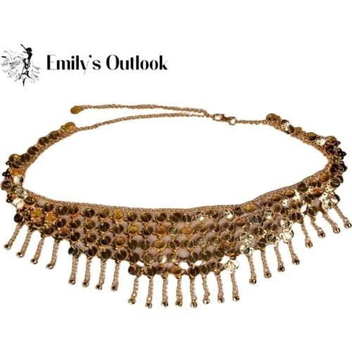 Belly Dance Gold Metal Dangling Coins Chains Belt Adjustable