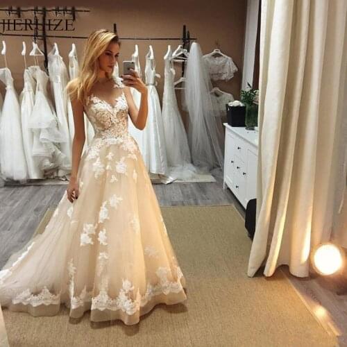 JIERUIZE Vintage Lace Appliques Wedding Dresses A-line Cap Sleeves Bride Dresses Wedding Gowns