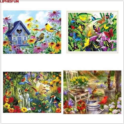 LIPHISFUN Cross Stitch Embroidery Diamond Painting Full Drill Home wall Decor Square/round flowers and birds animal