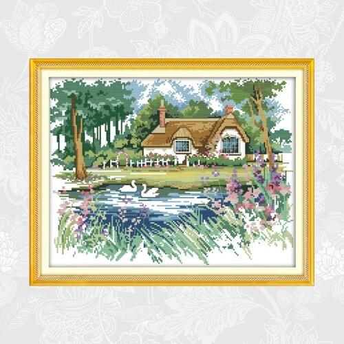 The Pond-side Cabin Embroidery,DIY Handwork Painting,Cross stitch kits,11ct 14ct Home Decor Cross-stitch,Sets For Embroidery