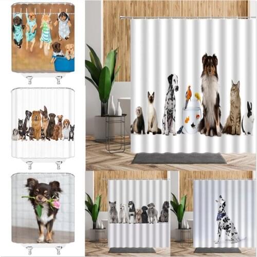Dog Shower Curtain Set Cute Pug English Bulldog Animals Kids Bathroom Decor Waterproof Bath Fabric Bedroom For Curtains And Hook