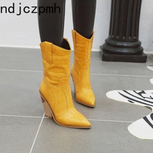 Womens Boots New winter fashion Pointed Thick heel High heel short boots Womens shoes plus size 34-48 Heel Height 10cm black