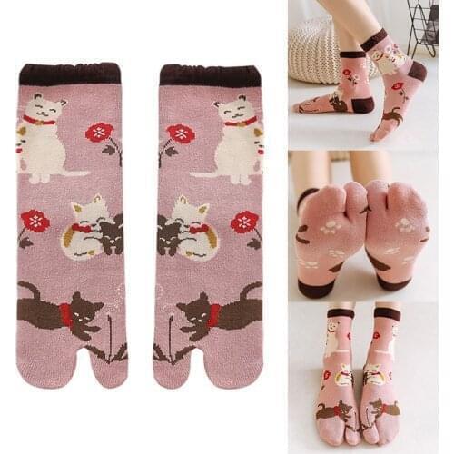 Womens Sandal Socks Tabi Socks Split Toe Flip Flop Kimono Cotton Cartoon Animal Middle Tube Two-Toed