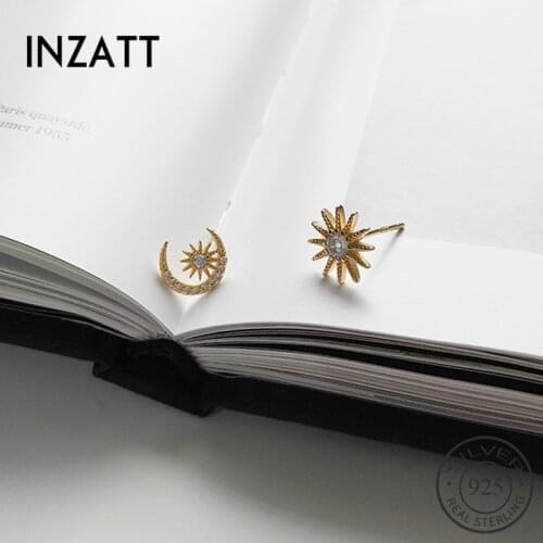 INZATT Real 925 Sterling Silver Cute Zircon Moon Sun Stud Earrings For Fashion Women Party Fine Jewelry Trendy 2019 Accessorie
