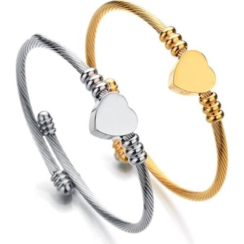 Silver Color Stainless Steel Snake Chain Bangle Bracelets for Women Love Heart Bracelet Valentine Gift