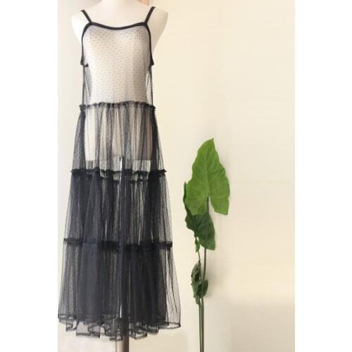 Women Spaghetti Strap Dress Office Lady Sheer See Through Long Pleated Solid V-Neck High Waist Ankle-Length Dress 906-A245