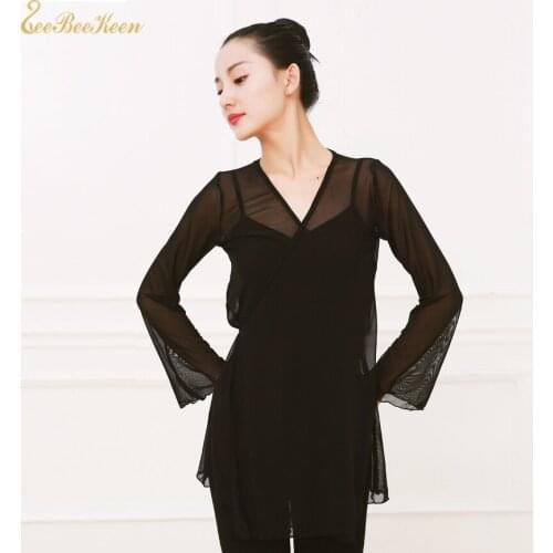 Women Sport/Yoga Outwear Mesh Coat Ballerina Bodysuit Girls Dance Costume Adult Translucent Gymnastics Leotard Long Ballet Dress