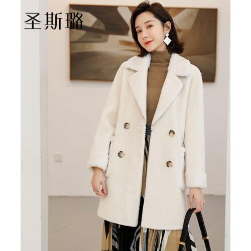 100% Sheep wool Shearing suede fur coat 2019 winter new suit collar long wool fur coat womens winter outerwear jacket coats