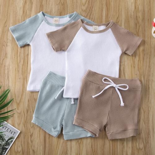 Cotton Casual New Summer Baby Boys Girls Clothes Set Fashion Stripe Short Sleeve Tops+Shorts 2pcs Kids Children Outfits Suits