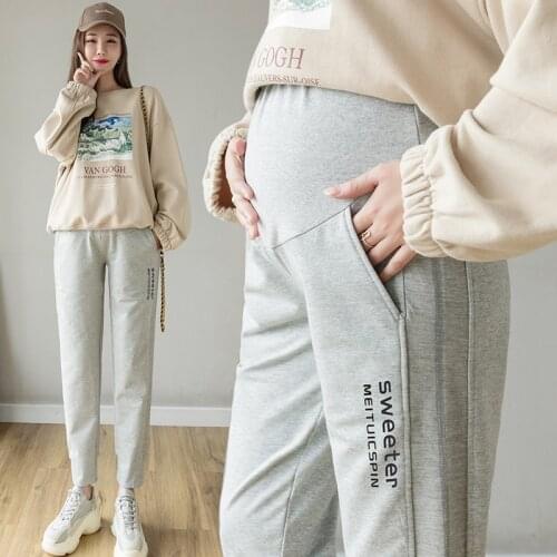 628# 3XL 4XL Cotton Maternity Casual Pants Elastic Waist Belly Pants Clothes for Pregnant Women Spring Autumn Pregnancy Trousers