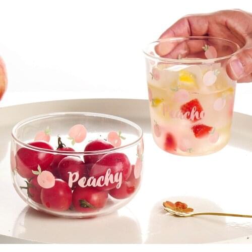 Nordic Pink Fruit Glass Breakfast Milk Cup Simple Beer Coffee Mug Cute Heat Resistant Dessert Salad Bowl Wine Glasses Tableware