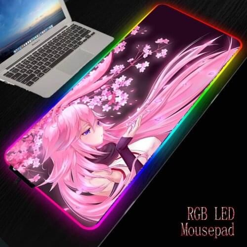 900x400/350X600mm Anime Pink Flower Hair Girl RGB Large Gaming Mouse Pad LED Lighting Mousepad Gamer Computer Desk Mat Pad