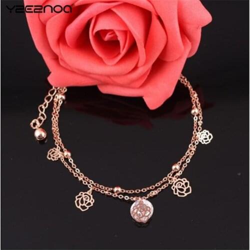 Rose Flower Anklet Ankle Bracelets Whole Sale New 1pcs Women Cheap Anklets Ankle Bracelet On A Leg Bracelet Womens Feet Jewelry