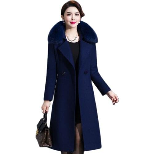Hot Sale Women Long Lengthen Winter Coat Warm V Neck Thicken Solid Color Fur Collar Trench Slim Beautiful Windbreaker Plus Size
