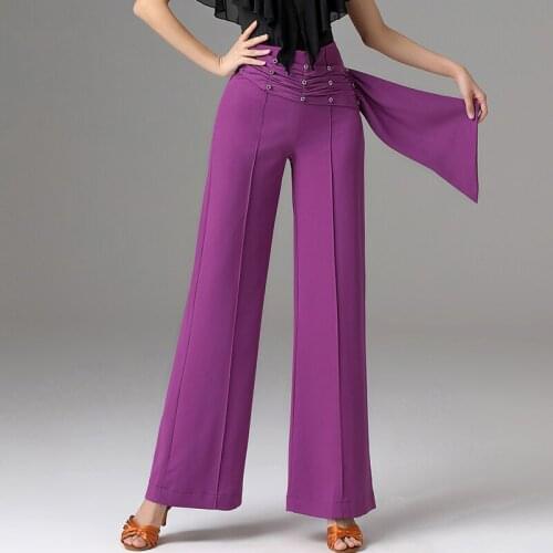 Latin Dance Pants Women Adult High Waist Straight Wide Leg Pants Professional National Standard Dance Practice Trousers DQL5739