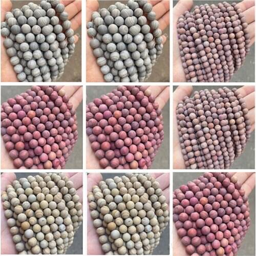Natural Wood Agates Round Loose Spacer Beads For Jewelry Making 15" Strand DIY Accessorries Bead For Bracelet Yellow Red Gray
