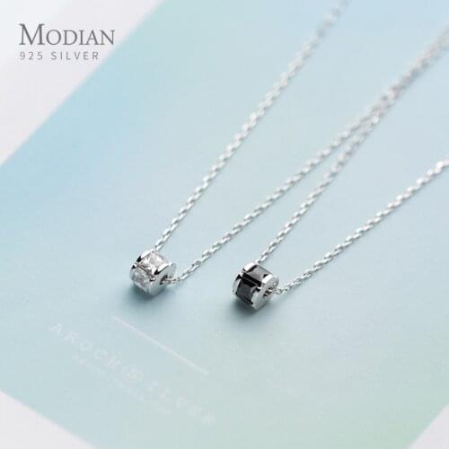 Modian Round Black & Clear Zircon Necklace Pendant Fashion Real 925 Sterling Silver Luxury Charm Jewelry For Women Girls Gift