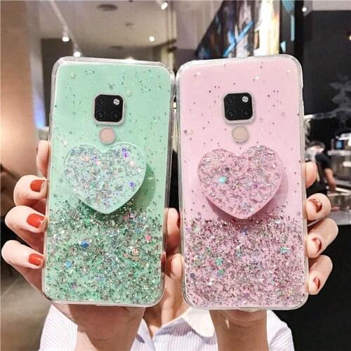 For Huawei Mate 20 Lite Case Bling Glitter Soft Silicone Heart Holder Cover For Huawei Mate 10 Lite 20 Pro Mate20 20Lite Covers